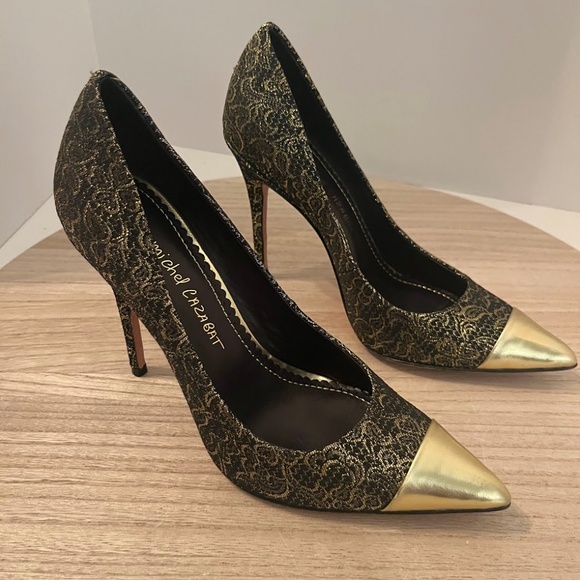 Jean-Michel Cazabat Women’s High Heel Pumps Black Gold Lace Pointed Toe 37.5/7.5 - Picture 4 of 7